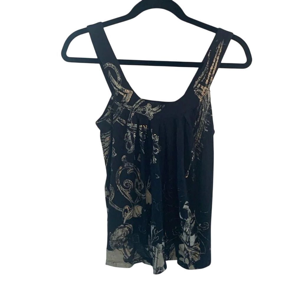 Express Black & Gold Women's Y2K Floral Print Tank Top‎ Sleeveless Blouse XS